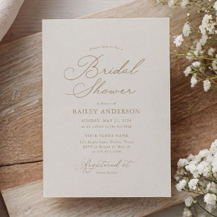 Simple Elegant Ivory and Gold Bridal Shower Invitation