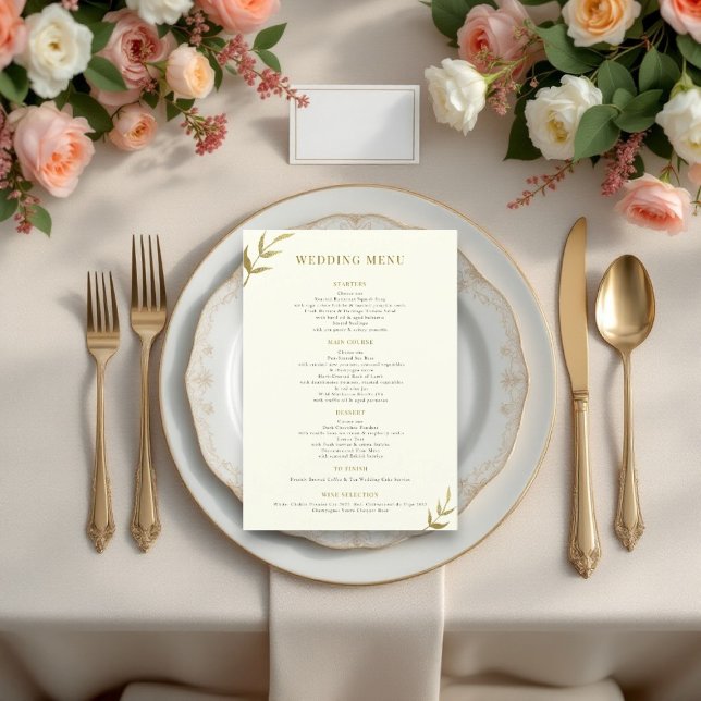 Simple elegant ivory and gold wedding  menu (luxury elegant wedding menu card filly custionizable , in ivory and gold )