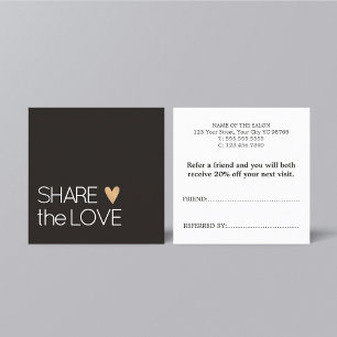 Simple Elegant Ivory Black White Gold Heart Referral Card