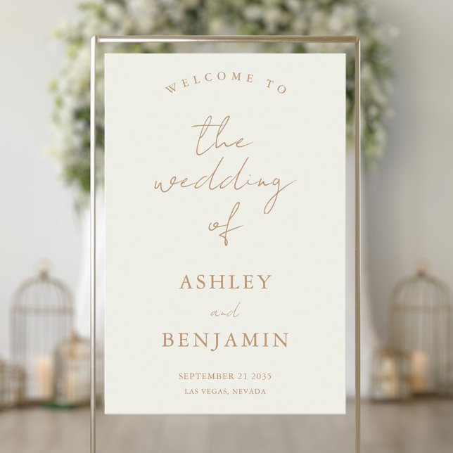 Simple Elegant Ivory Tan Wedding Welcome Acrylic Sign (Creator Uploaded)