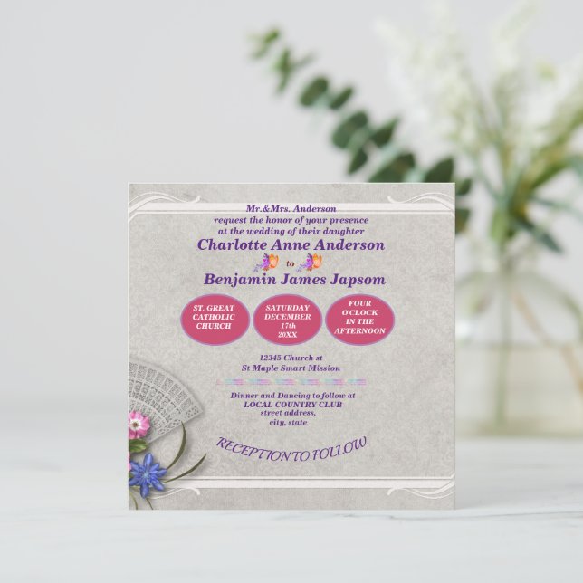 Simple Elegant Japanese Fan Wedding  Invitation (Standing Front)