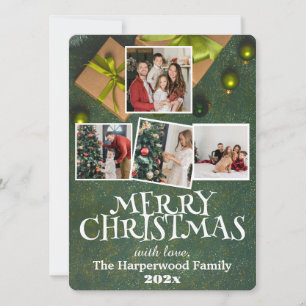 Simple Elegant Joy Christmas Family Photo Collage Holiday Card