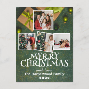 Simple Elegant Joy Christmas Family Photo Collage Holiday Postcard