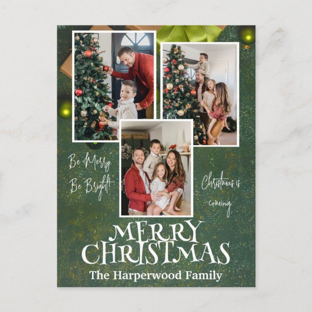 Simple Elegant Joy Christmas Family Photo Collage Holiday Postcard (Front)
