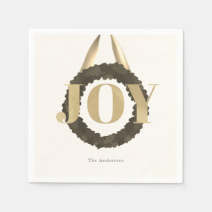 Simple Elegant JOY Greenery Wreath Paper Napkin