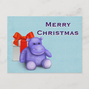 Simple Elegant Kids Teddy Hippo Merry Christmas Holiday Postcard