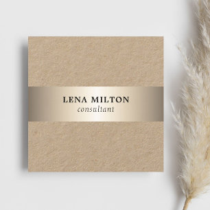 Simple Elegant Kraft Faux Gold Stripe Consultant Square Business Card