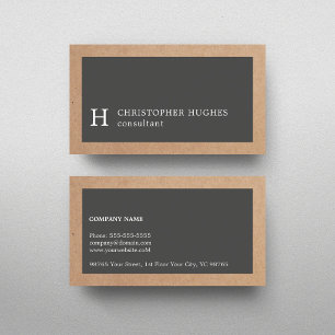 Simple Elegant Kraft Grey Monogram Consultant Business Card