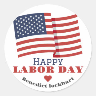 Simple Elegant Labor Day with USA flag Classic Round Sticker