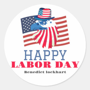 Simple Elegant Labour Day with USA flag Classic Round Sticker