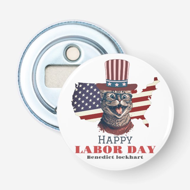 Simple Elegant Labour Day with USA flag T-Shirt Bottle Opener (Front)