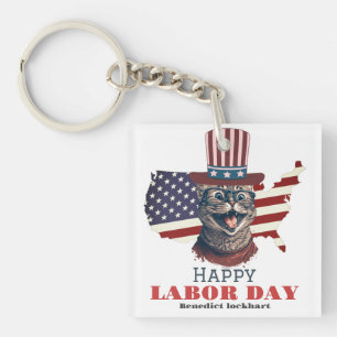 Simple Elegant Labour Day with USA flag T-Shirt Key Ring