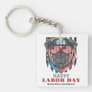 Simple Elegant Labour Day with USA flag T-Shirt Key Ring