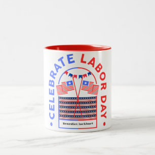 Simple Elegant Labour Day with USA flag Two-Tone Coffee Mug