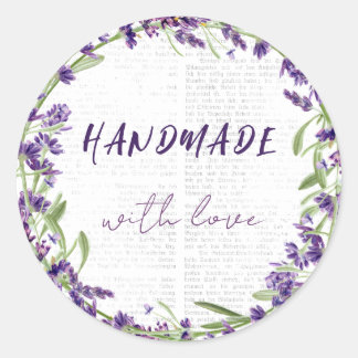 Simple Elegant Lavander Frame Handmade with Love Classic Round Sticker