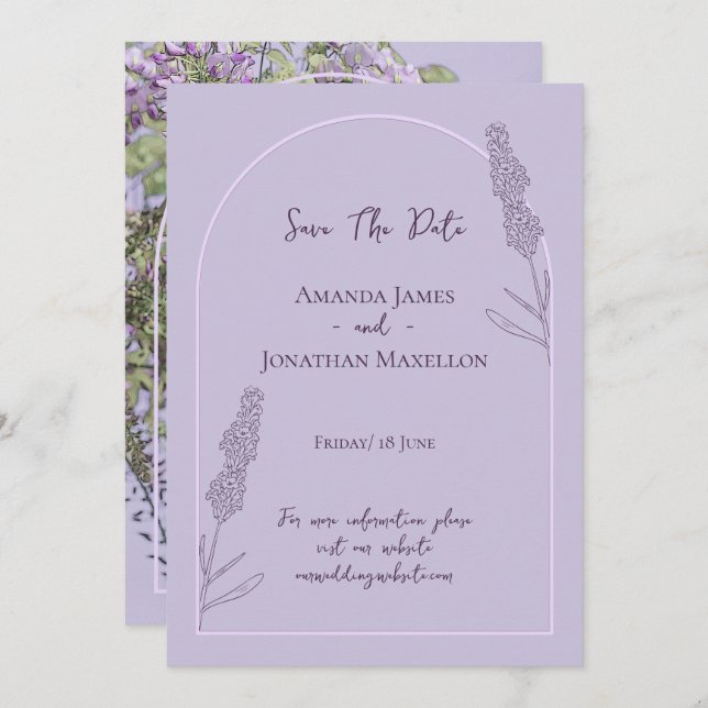 Simple Elegant Lavender Blooms Save The Date Invitation (Front/Back)