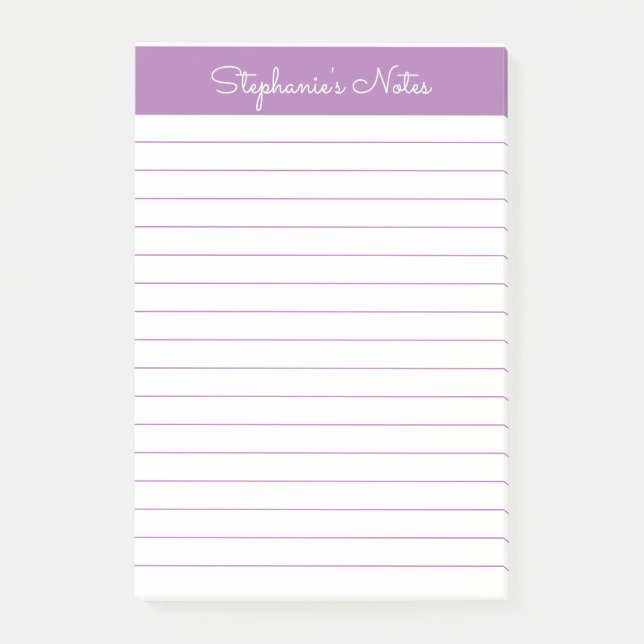 Simple Elegant Lavender Chic Lined Personalised Post-it Notes (Front)