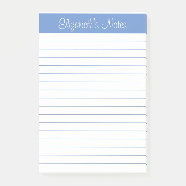 Simple Elegant Light Blue Lined Personalised Post-it Notes (Front)