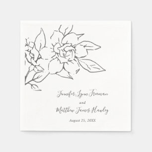 Simple Elegant Line Art Magnolia Floral Wedding Napkin