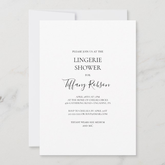 Simple Elegant Lingerie Shower Invitation (Front)