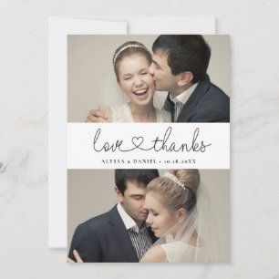 Simple Elegant Love and thanks heart script photos Thank You Card