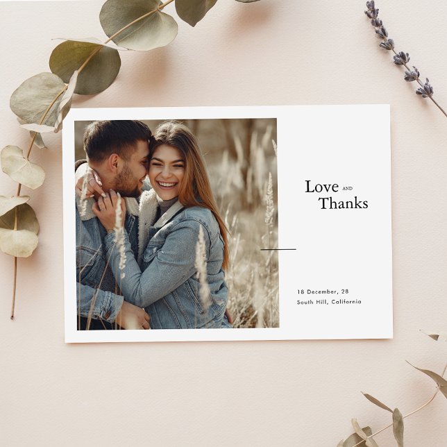Simple Elegant Love and Thanks Photo Wedding Thank You Card (Creator Uploaded)