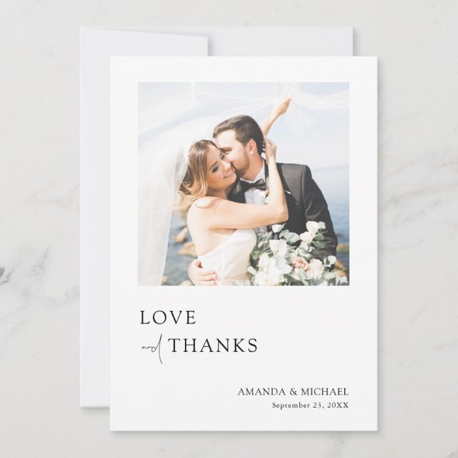 Simple Elegant Love and Thanks Photo Wedding Thank You Card (Front)
