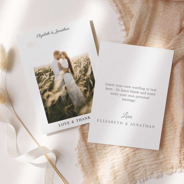 Simple Elegant Love And Thanks Wedding Photo Thank You Card (Creator Uploaded)