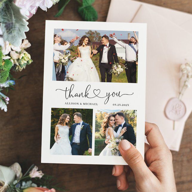 Simple Elegant Love Heart Script 4 Wedding Photo Thank You Card (Creator Uploaded)
