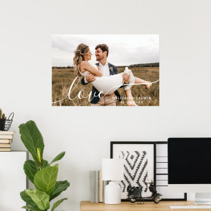 Simple Elegant Love Script Newlywed Wedding Photo Poster