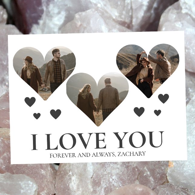 Simple Elegant Love valentine's day couple 3 photo Holiday Card (Creator Uploaded)