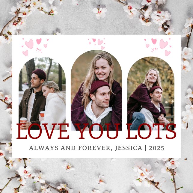 Simple Elegant Love valentines day couple 3 photo Holiday Card (Creator Uploaded)