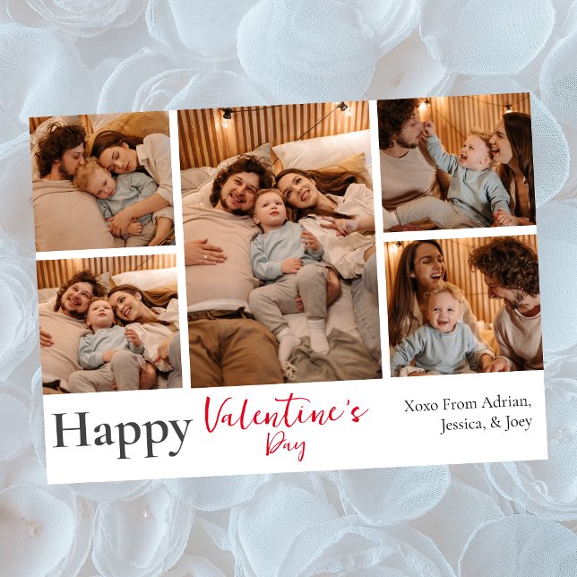 Simple Elegant Love valentine's day couple 5 photo Holiday Card (Creator Uploaded)