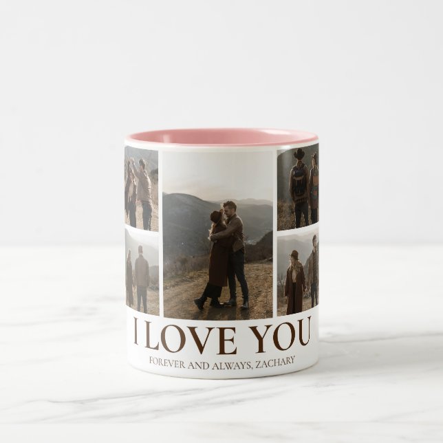 Simple Elegant Love valentine's day couple 5 photo Two-Tone Coffee Mug (Center)