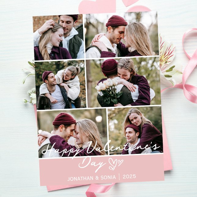 Simple Elegant Love valentines day couple 6 photo Holiday Card (Creator Uploaded)
