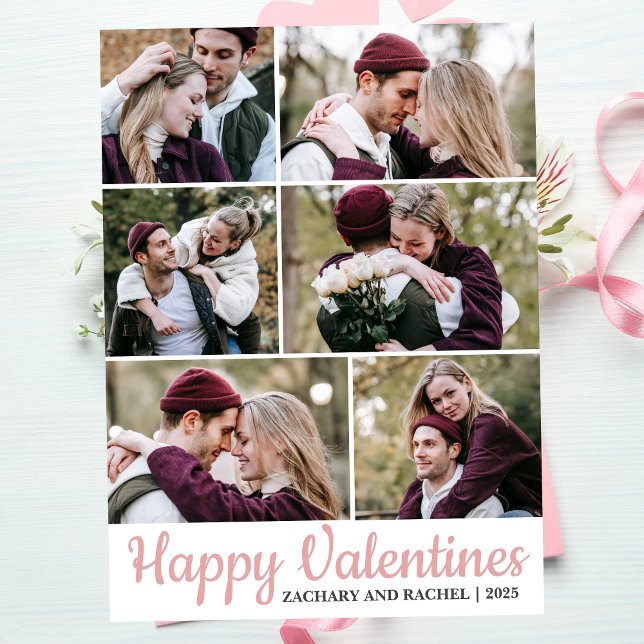 Simple Elegant Love valentines day couple 6 photo Holiday Card (Creator Uploaded)