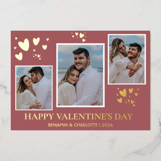 Simple Elegant Love valentines day couple photo Foil Holiday Card (Front)
