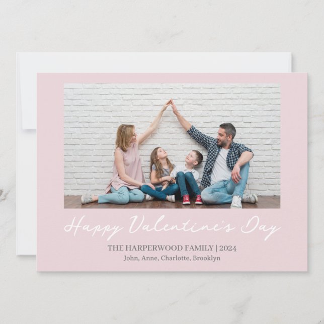 Simple Elegant Love valentine's day Family photo Holiday Card (Front)