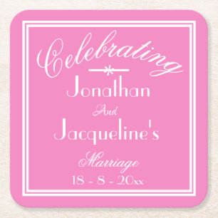 Simple Elegant Lovely Pink, White Details Square Paper Coaster