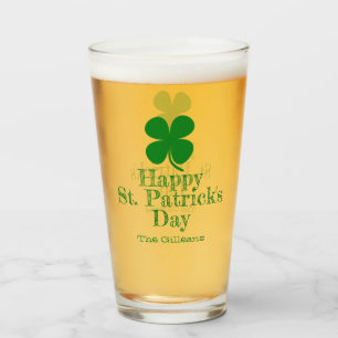 Simple Elegant lucky Shamrock St Patricks Day Glass