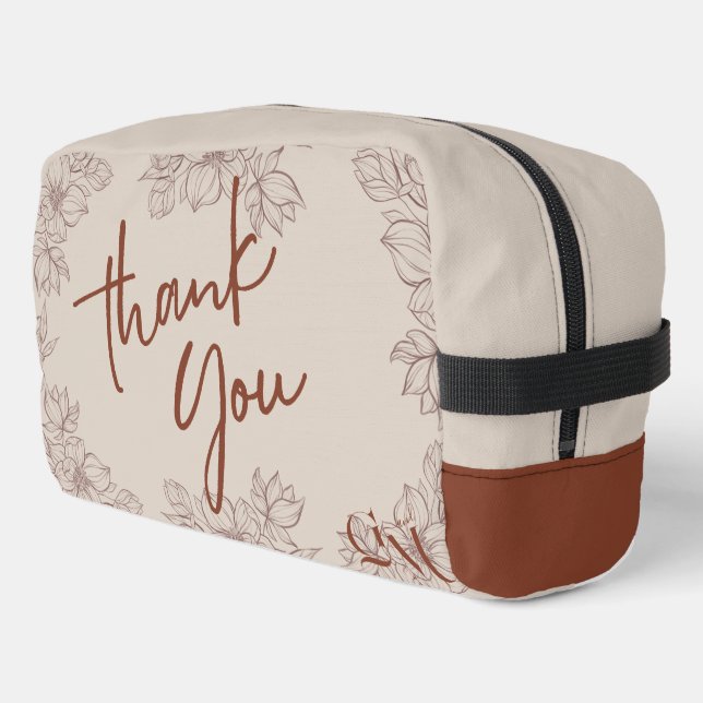 Simple Elegant Magnolia Floral Wedding Line Art Dopp Kit (Left Corner)