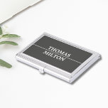 Simple Elegant Manly Grey Faux Silver Line Business Card Holder<br><div class="desc">Simple elegant business card holder with dark grey background and faux silver line. Manly minimalist design.</div>