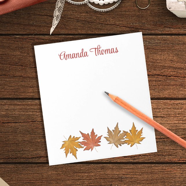 Simple Elegant Maple Leaves Personalized Notepad (Fall watercolor maple leaves personalized notepad.)