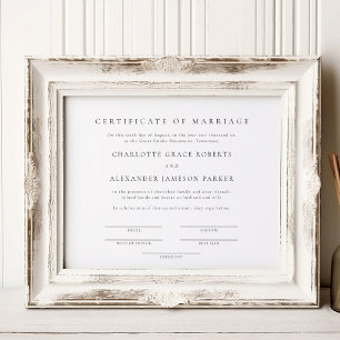 Simple Elegant Marriage Certificate Poster