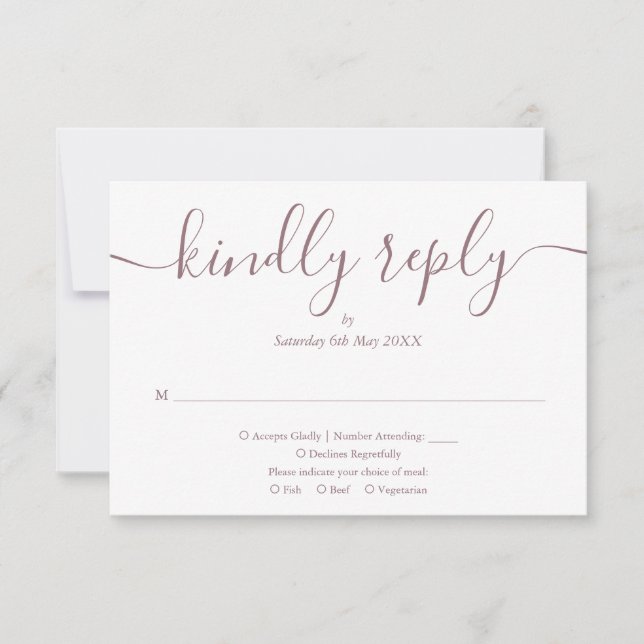 Simple Elegant Mauve Script Meal Choice RSVP Card (Front)