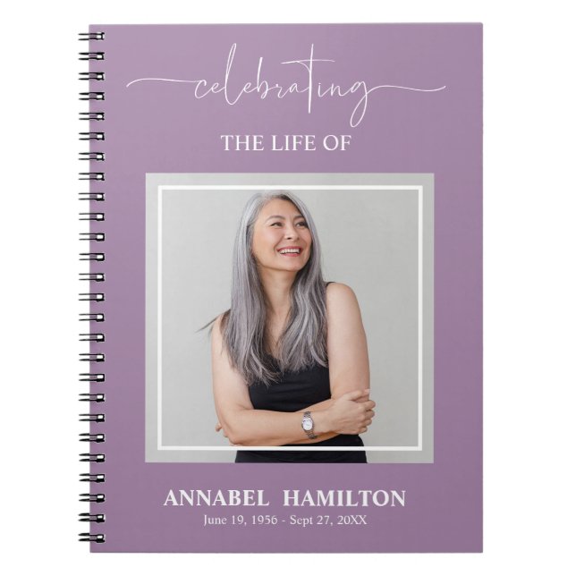 Simple Elegant Memorial Funeral Photo Guest Book (Front)