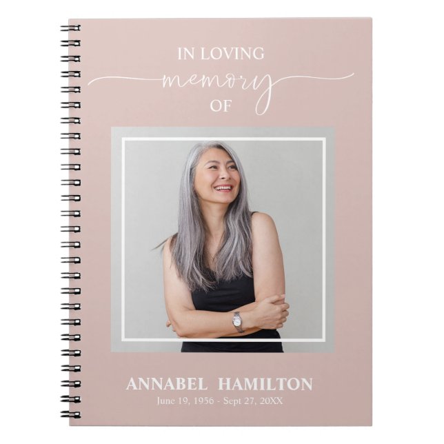 Simple Elegant Memorial Funeral Photo Guest Book (Front)