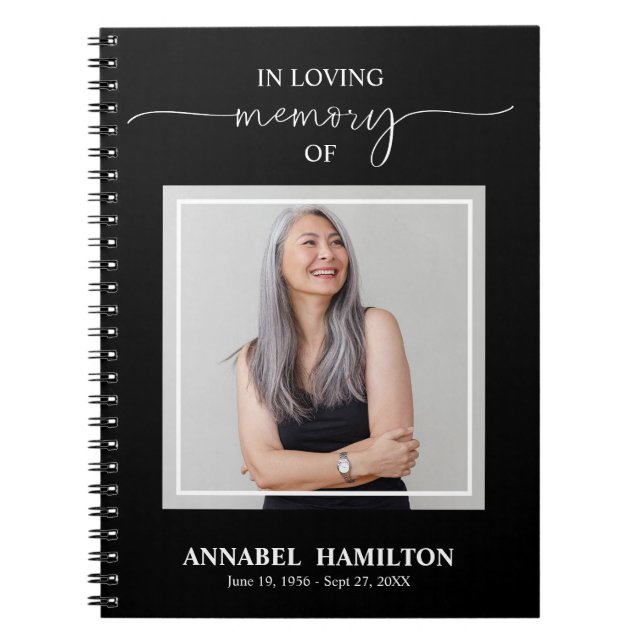 Simple Elegant Memorial Funeral Photo Guest Book (Front)
