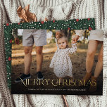 Simple Elegant Merry Christmas Floral Back  Foil Holiday Card<br><div class="desc">This beautiful holiday photo card features stylish, modern typography on the bottom, reading, "Merry Christmas" in real gold foil. A dark gradient overlay allows the text to stand out against any photo. The back of the card contains a hand drawn floral and greenery pattern in traditional colours of red, green,...</div>