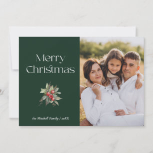 Simple Elegant Merry Christmas Floral PHOTO Holiday Card